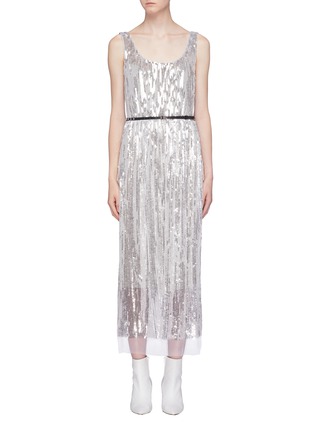 Main View - Click To Enlarge - MARC JACOBS - Belted silk tulle panel sequin dress