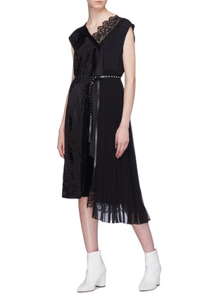 Figure View - Click To Enlarge - MARC JACOBS - Belted pleated chiffon panel sequin wrap dress