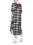 Back View - Click To Enlarge - MARC JACOBS - Lace trim colourblock tartan plaid pleated silk dress