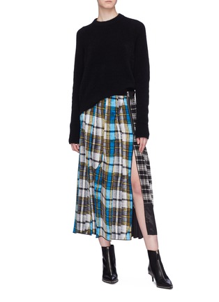 Figure View - Click To Enlarge - MARC JACOBS - Colourblock tartan plaid pleated silk skirt