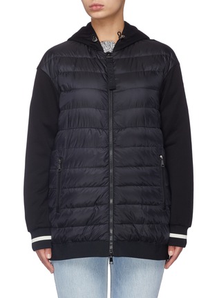 Main View - Click To Enlarge - MONCLER - 'Maglia' jersey panel down puffer zip hoodie