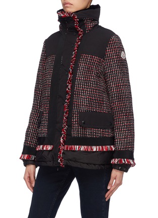 Detail View - Click To Enlarge - MONCLER - Tweed panel hooded down puffer jacket