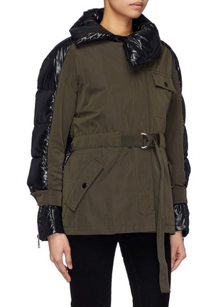 Detail View - Click To Enlarge - MONCLER - Belted down puffer back twill military jacket