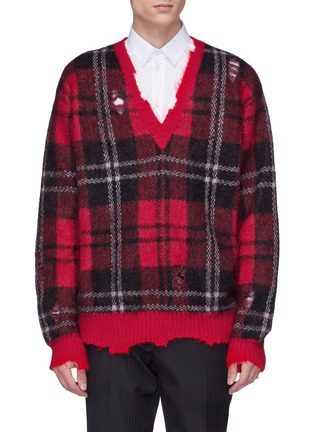 Main View - Click To Enlarge - ALEXANDER MCQUEEN - Distressed tartan plaid sweater
