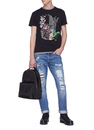 Figure View - Click To Enlarge - ALEXANDER MCQUEEN - Floral print panel ripped jeans