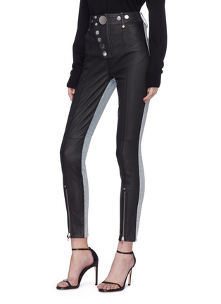 Front View - Click To Enlarge - ALEXANDER WANG - Colourblock denim panel leather hybrid leggings