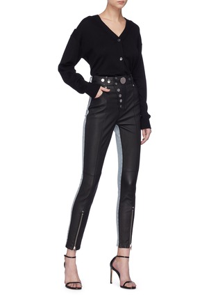 Figure View - Click To Enlarge - ALEXANDER WANG - Colourblock denim panel leather hybrid leggings