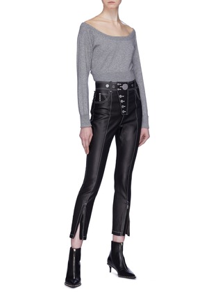 Figure View - Click To Enlarge - ALEXANDER WANG - Contrast topstitching cropped leggings