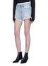 Front View - Click To Enlarge - ALEXANDER WANG - Stripe boxers underlay denim shorts