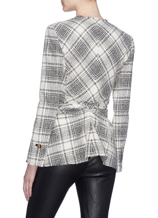 Back View - Click To Enlarge - ALEXANDER WANG - Sleeve tie front check plaid tweed jacket
