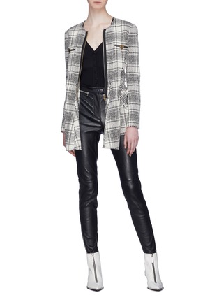 Figure View - Click To Enlarge - ALEXANDER WANG - Sleeve tie front check plaid tweed jacket