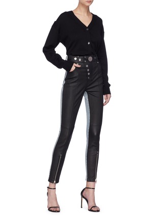 Figure View - Click To Enlarge - ALEXANDER WANG - Colourblock denim panel hybrid leather leggings