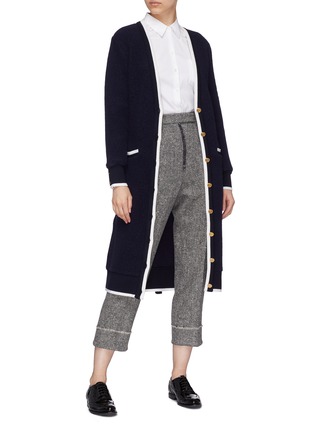 Figure View - Click To Enlarge - THOM BROWNE  - Frayed cropped hopsack pants
