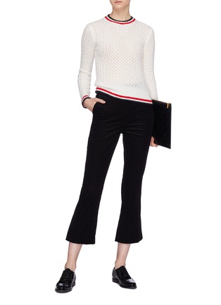 Figure View - Click To Enlarge - THOM BROWNE  - Stripe border open knit sweater