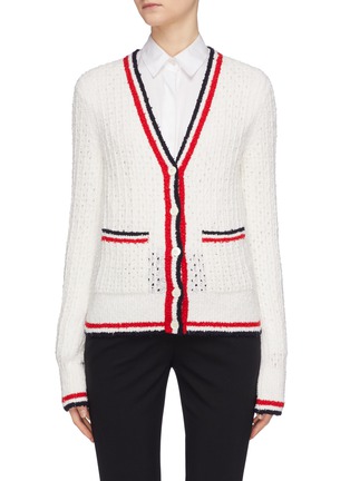 Main View - Click To Enlarge - THOM BROWNE  - Stripe border open knit cardigan