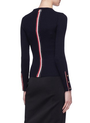 Back View - Click To Enlarge - THOM BROWNE  - Stripe back wool rib knit sweater