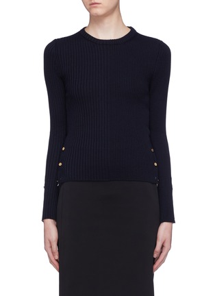 Main View - Click To Enlarge - THOM BROWNE  - Stripe back wool rib knit sweater