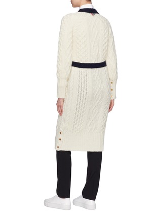 Back View - Click To Enlarge - THOM BROWNE  - Belted contrast border cable knit long cardigan