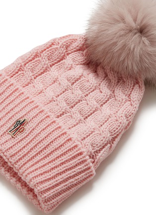 Detail View - Click To Enlarge - MONCLER - Fox fur pompom virgin wool cable knit beanie