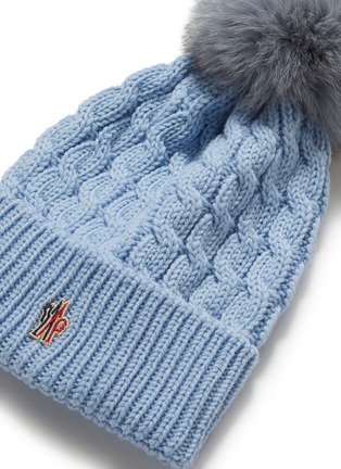 Detail View - Click To Enlarge - MONCLER - Fox fur pompom virgin wool cable knit beanie
