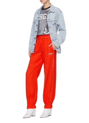 Figure View - Click To Enlarge - MSGM - Stripe outseam logo embroidered tweed track pants