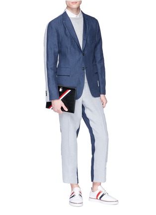 Back View - Click To Enlarge - THOM BROWNE  - Colourblock linen soft blazer