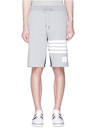 Main View - Click To Enlarge - THOM BROWNE  - Stripe colourblock sweat shorts