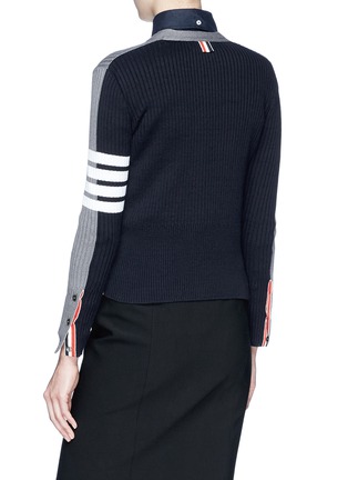 Figure View - Click To Enlarge - THOM BROWNE  - Colourblock stripe sleeve rib knit cardigan