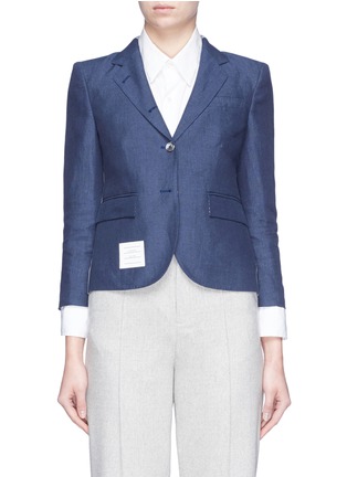 Main View - Click To Enlarge - THOM BROWNE  - Colourblock cropped linen blazer