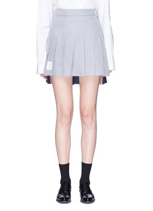 Main View - Click To Enlarge - THOM BROWNE  - Colourblock pleated linen skirt