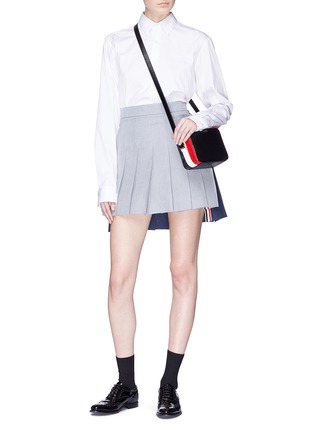 Figure View - Click To Enlarge - THOM BROWNE  - Colourblock pleated linen skirt