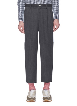 Main View - Click To Enlarge - 73088 - Stripe outseam pleated cropped wool twill pants