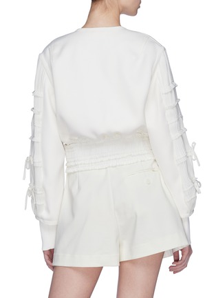 Back View - Click To Enlarge - 3.1 PHILLIP LIM - Bow pleated panel sleeve cropped bomber jacket