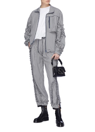 Figure View - Click To Enlarge - 3.1 PHILLIP LIM - Ruffle outseam gingham check taffeta track pants