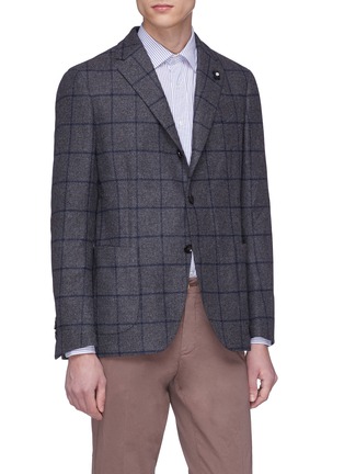 Front View - Click To Enlarge - LARDINI - Windowpane check wool soft blazer