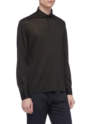 Front View - Click To Enlarge - LARDINI - Wool knit long sleeve polo shirt