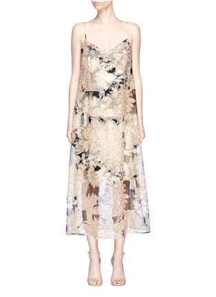 Main View - Click To Enlarge - DRIES VAN NOTEN - 'Delax' sequin floral print organza overlay slip dress