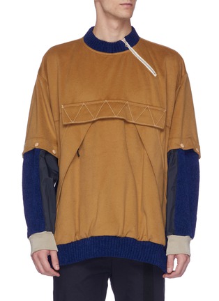Main View - Click To Enlarge - 10410 - Detachable patchwork sleeve wool melton sweatshirt