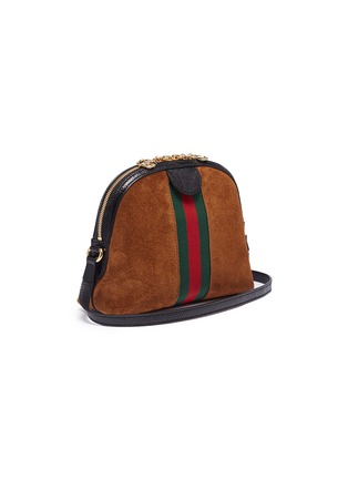 Detail View - Click To Enlarge - GUCCI - 'Ophidia' Web stripe small suede crossbody bag