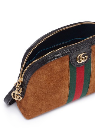 Detail View - Click To Enlarge - GUCCI - 'Ophidia' Web stripe small suede crossbody bag