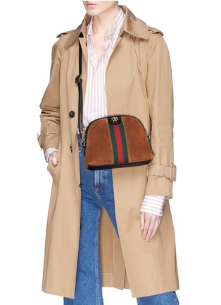 Figure View - Click To Enlarge - GUCCI - 'Ophidia' Web stripe small suede crossbody bag