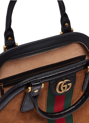 Detail View - Click To Enlarge - GUCCI - 'Re(belle)' Web stripe medium suede top handle bag