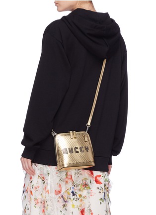 Figure View - Click To Enlarge - GUCCI - 'Guccy' logo print mini leather crossbody bag