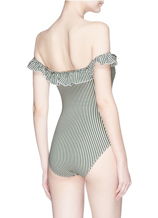 Back View - Click To Enlarge - SOLID & STRIPED - 'The Amelia' stripe ruffle trim seersucker one-piece swimsuit