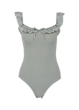 Main View - Click To Enlarge - SOLID & STRIPED - 'The Amelia' stripe ruffle trim seersucker one-piece swimsuit