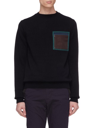 Main View - Click To Enlarge - KOLOR - Contrast chest pocket wool sweater