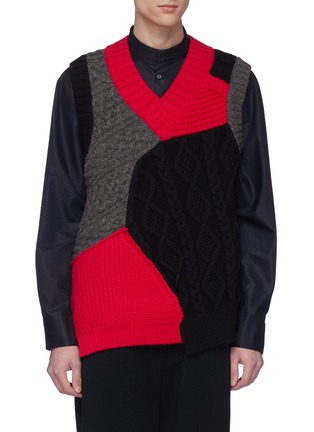 Main View - Click To Enlarge - KOLOR - Colourblock mix knit wool vest