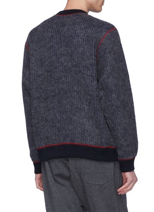 Back View - Click To Enlarge - KOLOR - 'Uneven' slogan appliqué contrast border brushed sweater