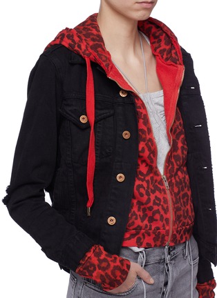 Detail View - Click To Enlarge - NSF - 'Adams' denim jacket overlay leopard print zip hoodie