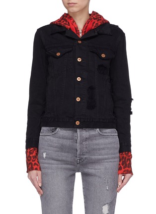 Main View - Click To Enlarge - NSF - 'Adams' denim jacket overlay leopard print zip hoodie